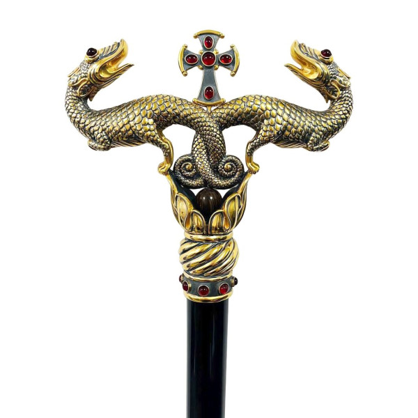 Bishop's wand made of brass with gold plating, silver plating, and blackening