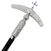 Staff of brass in silver plating on wooden base Staff of brass in silver plating on wooden base