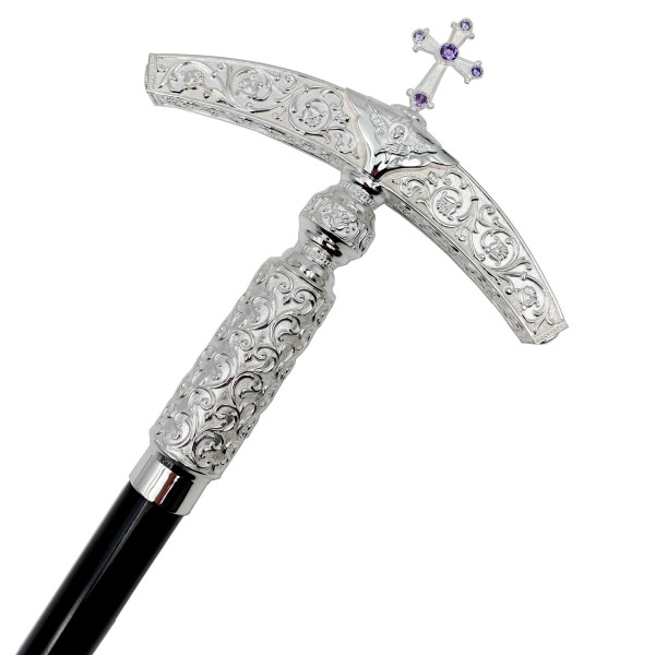 Staff of brass in silver plating on wooden base