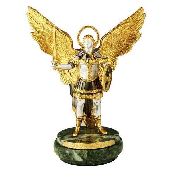 Statuette of Archangel Michael made of brass in brass in silver plating with gilding silver-plated with gilding