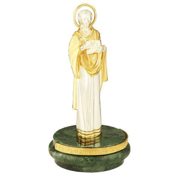 Statuette of Panteleimon made of brass in silver-plated with gilding