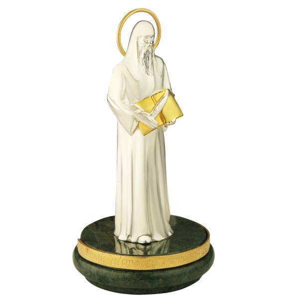 Figurine on marble of Nestor the Chronicler made of brass with silver plating and gold plating